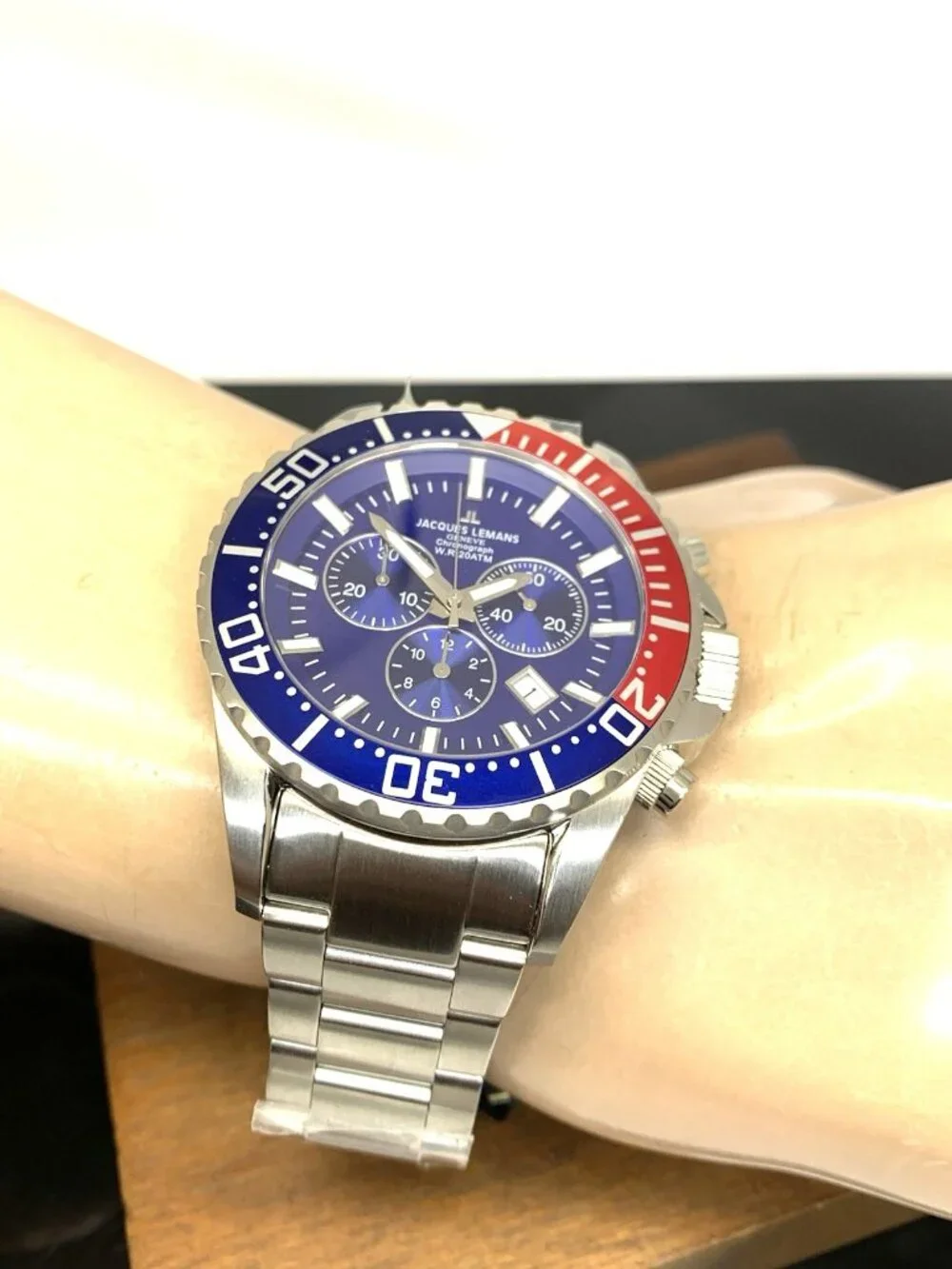 Jacques Lemans Men's Watch G-195C Chronograph Swiss Quartz Blue Dial Pepsi 44mm